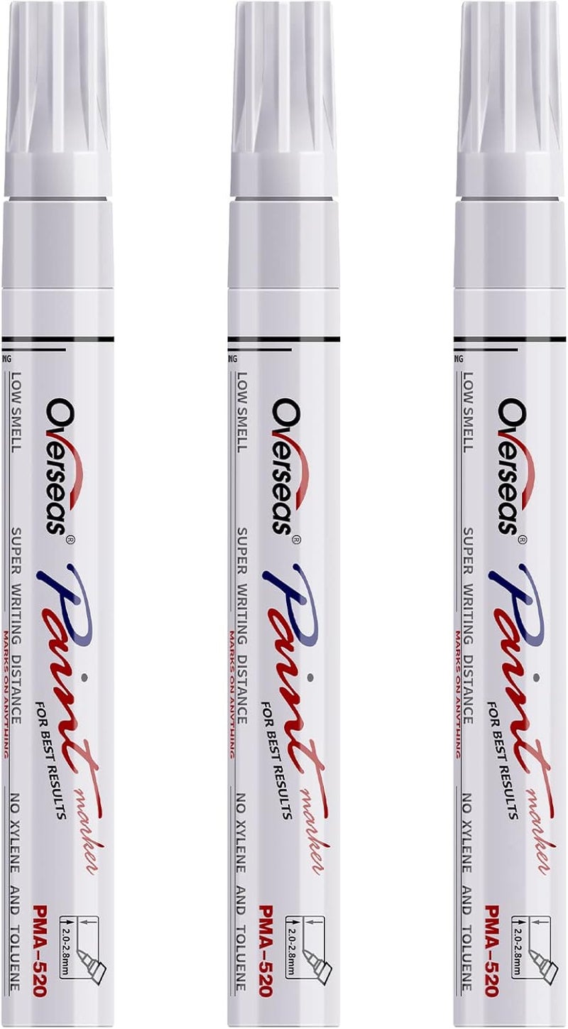 Overseas Permanent Paint Markers Pens - 3 Pack White Oil Based Paint Pens, Medium Tip, Quick Drying and Waterproof Marker Pen for Metal, Rock, Wood, Fabric, Plastic, Canvas, Mugs, Stone, Glass - Image 1